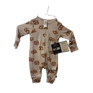 Modern Moments by Gerber Pretzel Print Viscose Romper Sleeper Tan 0-3M NEW